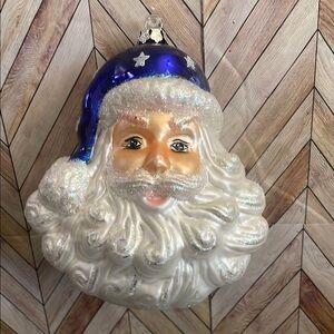 Dillards hand blown Blue & stars Santa‎ Claus Ornament